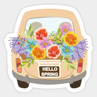 Hello Spring Vintage Floral Car Sticker